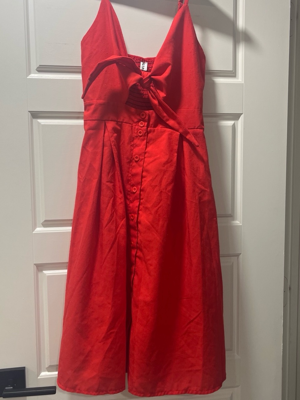 Red Button-Front Tie-Detail Midi Dress - Women
